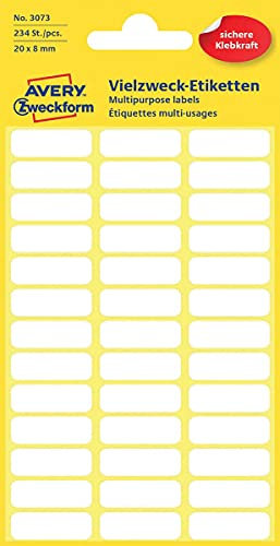 AVERY Zweckform 3073 Haushaltsetiketten selbstklebend (20x8 mm, 234 Aufkleber auf 6 Bogen, Vielzweck-Etiketten für Haushalt, Schule und Büro zum Beschriften und Kennzeichnen) blanko, weiß