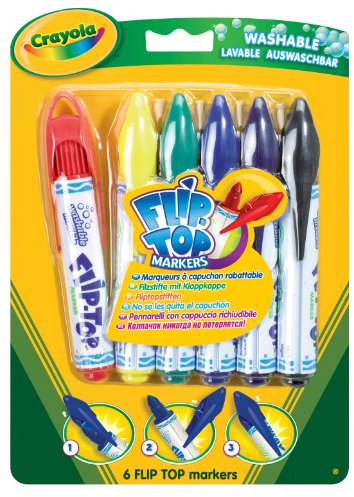 CRAYOLA Flip Top Washable Markers - Assorted Colours (Pack of 6) | Unique Flip Top Lid That Can't Get Lost | Kids Arts and Crafts | Ideal for Kids Aged 3+