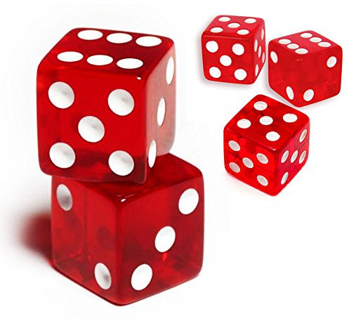 Dés de casino transparents D6 à six faces de 19 mm (carré rouge, 5 pièces)