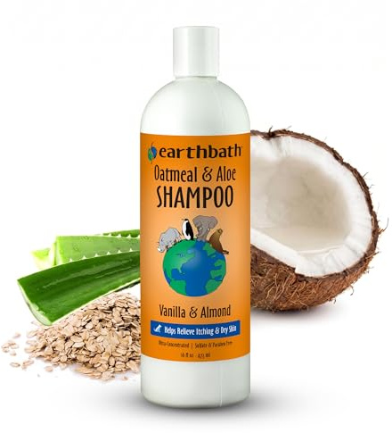 earthbath, Oatmeal & Aloe Dog Shampoo - Oatmeal Shampoo for Dogs, Itchy, Dry Skin Relief, Dog Wash, Made in USA, Cruelty Free Pet Shampoos - Vanilla & Almond, 16 Oz (1 Pack)