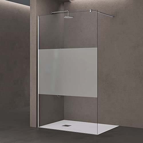 doporro Luxus Duschwand für Dusche Duschabtrennung 110x200cm Walk-In Dusche 10mm ESG-Sicherheitsglas Milchglas-Streifen inkl. Nanobeschichtung Bremen02MS