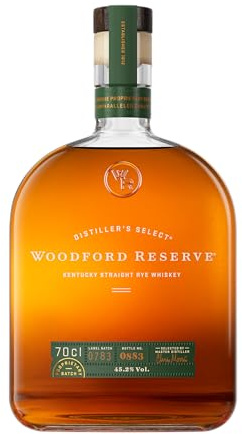 Woodford Reserve Rye Whiskey - Geschenkempfehlung- Würzig, pfeffrig mit Aromen von Zimt, Marzipan und Apfel - 0.7L / 45.2% Vol.