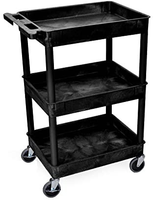 Luxor Automotive Utility Cart with 3 Shelves - Black