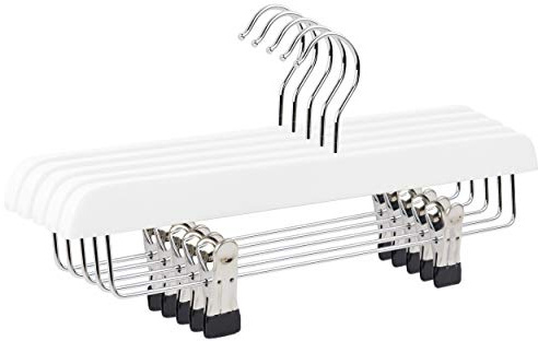 The Hanger Store 10 Trouser Hangers with Clips, Skirt Hangers, White Wooden | Non-Slip Rubber Dipped Adjustable Clips, 360 Degrees Swivel Hook, Coat Hangers for Clothes, Skirts, Trousers, Jeans, Towels