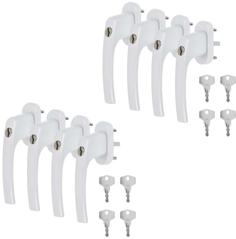 8 x Alu Fenstergriffe in Weiß abschließbar Stiftlänge 40mm