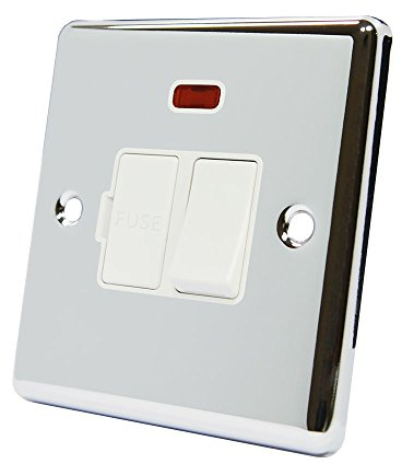 AET CPCSFNWH 13 A Classical Chrome Polished Fused Switched Connection Spur Unit with Neon Indicator and White Insert Plastic Rocker Switch