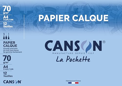 CANSON - Pochette 12 feuilles de papier calque A4 - 70g/m²