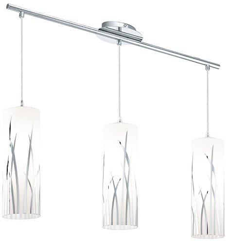 Eglo Suspension luminaire Rivato à 3 lampes, lustre suspendu élégant en acier et verre avec décor, aspect chromé et blanc, pour salon et salle à manger, douille E27