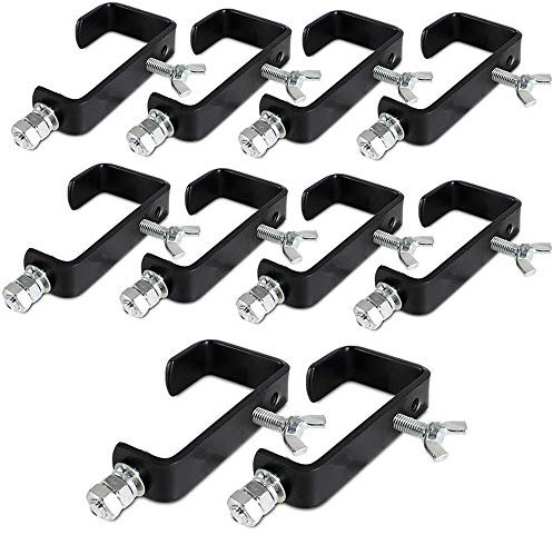 10x BeamZ CC50B Black G-Clamp Lighting Hooks for Truss Mounting DJ Disco Equipment Stand - Secure Fixture Clamps 30kg Load Capacity, Fits Poles up to 50mm Diameter
