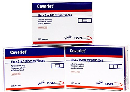 Coverlet Latex-Free Adhesive Dressings Strips Bandages - 1 X 3 inches - 100/ Box (Pack of 3, 300 Total)