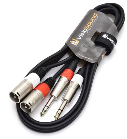VisioSound 2 x Male XLR to 2 x 6.35mm 1/4 Stereo TRS Jack Balanced Twin Lead/Patch Cable 1.5m