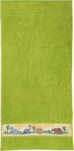 Erwin Müller Walk-Frottier Kinder-Badetuch mit Dino-Motiv grün Größe 70x140 cm - kuschelweich, atmungsaktiv, besonders schnell trocknend und saugstark