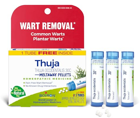 Boiron Thuja Occidentalis 30C Wart Removal Homeopathic Medicine for Painless Removal of Warts from Plantar (Feet), Hands, and Other Bodily Warts - 3 Count (240 Pellets)