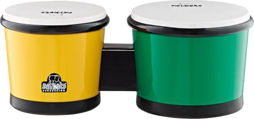 Nino slagverk Molded ABS Bongo – musikinstrument för barn från 4 år – 2 handtrummor – ABS-plast, grön och gul (NINO19G/Y)