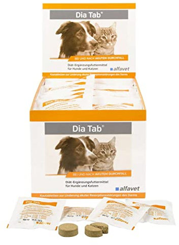 alfavet Dia Tab, 60 x 5,5g, Diät-Ergänzungsfuttermittel für Hunde und Katzen, Kautablette gegen Durchfall Erbrechen
