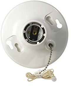 Leviton R50-08827-CW4 1-Piece Top Wired Lamp Holder with Pull Chain, 660 W, Incandescent/Fluorescent/CFL, Medium,White