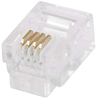 Monoprice 6P4C RJ11 Modular Plugs for Round Solid Cable - Crimp On, 1U, 3 Prongs, 4 Conductor, Clear, 50-Pack