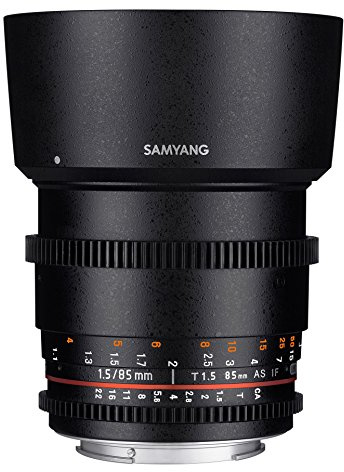 Samyang 85/1,5 Objektiv Video DSLR II Nikon F manueller Fokus Videoobjektiv 0,8 Zahnkranz Gear, Porträtobjektiv schwarz