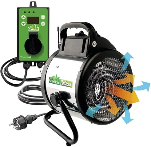 Bio Green Calefactor de Ventilador Palma Digital, Plata/Negro, 2000W
