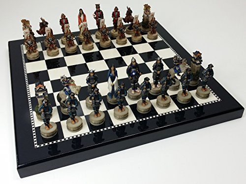 Japanese Samurai Chess Set Hand Painted w/ 15 Black High Gloss Board