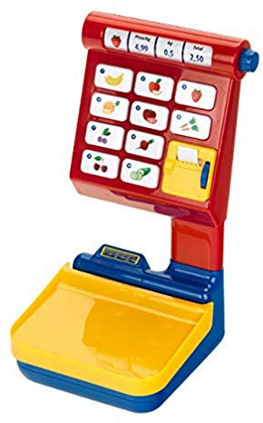 Theo Klein 9315 Obst und Gemüsewaage I Batteriebetriebene Spielwaage mit leuchtendem Messbalken I Wiegeablage sinkt beim Wiegen EIN I Maße: 14,5 cm x 15 cm x 29 cm
