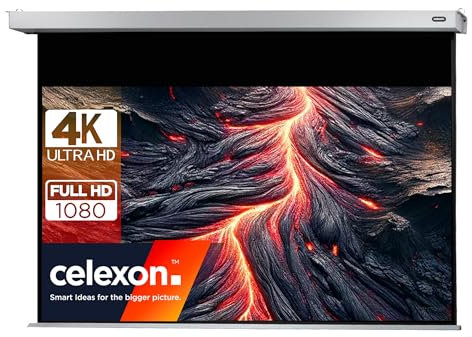 celexon Professional Plus Motor-Leinwand 125 | 280x158 cm 16:9 | elektrische 4K,Full-HD Präsentations-Leinwand für Ihren Heimkinobeamer | zur Decken-/ Wand-Montage | mit Fernbedienung