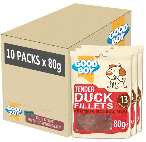 Good Boy Duck Fillets - Natural Dog Treats - Low Fat - Bulk Box - 10 x 80g