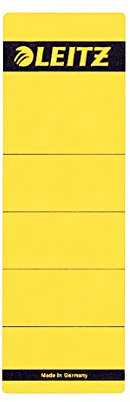 Leitz Etichette adesive per raccoglitori a leva in cartone con dorso da 80 mm, Formato corto e largo, 61,5 x 192 mm, Cartoncino, 16420015, Giallo, Confezione da 10