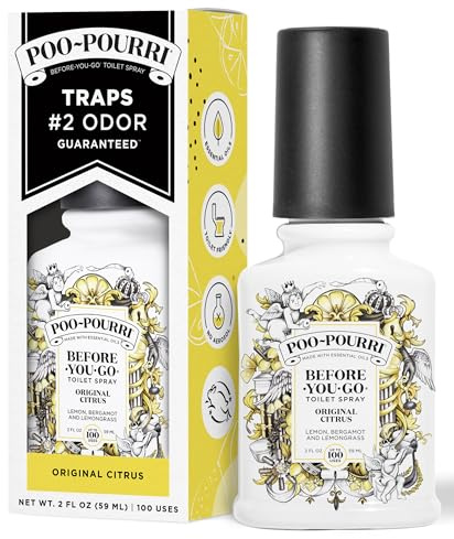 Poo-Pourri Before-You-Go Toilet Spray, Original Citrus, 2 Fl Oz, Up to 100 Uses, Bathroom Odor Deodorizer with Essential Oils for Home or Work, Travel Essentials, TSA Approved Size, Lemon Bergamot