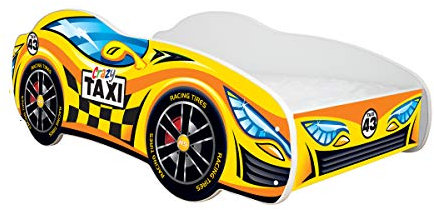 Topbeds Letto a 1 piazza per bambini a forma di auto, con materasso TAXI