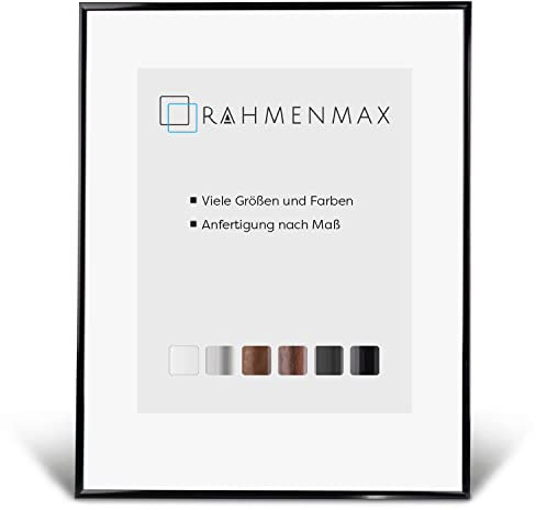 RahmenMax® Iowa Bilderrahmen 32x44 cm zum Aufhängen/Bilderrahmen Maßanfertigung möglich/Posterrahmen aus Kunststoff/Bilder Rahmen in Schwarz Hochglanz mit Antireflex Acrylglas/Puzzle Rahmen