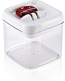 Leifheit Fresh and Easy Vorratsbehälter 1, 0 L, eckig, luft- und wasserdichte Vorratsdose mit patentierter Einhand-Bedienung, Frischhaltedose, stapelbare Aufbewahrungsboxen, transparent, rot