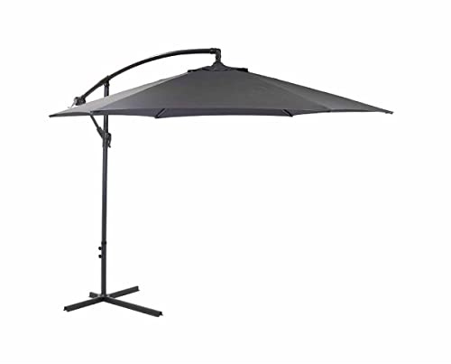 CHARLES BENTLEY Outdoor, Garden, Patio 3m Hanging Banana Cantilever Garden Umbrella, 12kg, Water Resistant, Sunshade, Free Standing, Crank Winding System, Powder Coated Steel, In Grey (340x320cm)