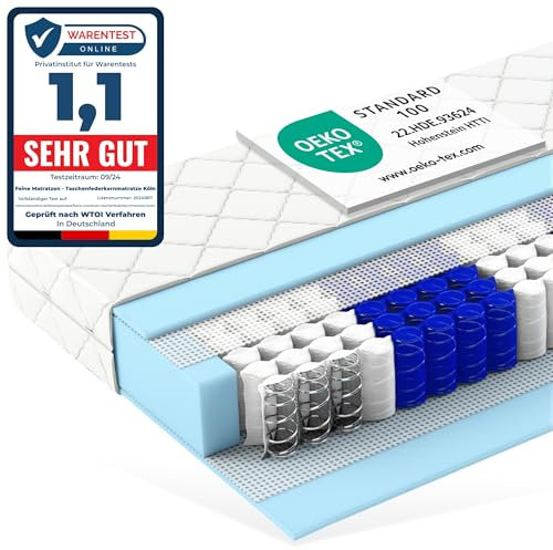 Matratzen Perfekt 7-Zonen Taschenfederkern Köln 90x200 cm 20 cm Höhe Härtegrad H5 Orthopädisch mit exzellenter Punktelastizität Waschbarer Bezug (bis 60°C) Allergikerfreundlich