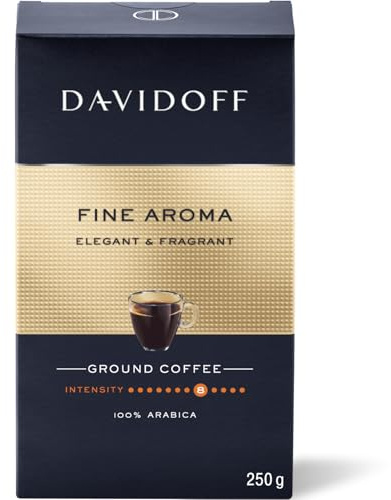 Davidoff Fine Aroma Ground Coffee – 100% Arabica, Intensity 7, Roast Level 6, Smooth & Elegant with Delicate Fruity Notes – Vacuum-Packed 250g – Premium European Roast