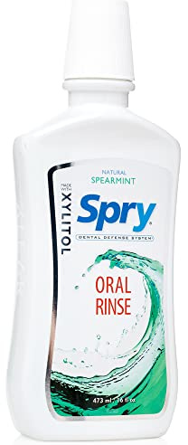 Spry naturligt xylitol-munskölj, fluoridfri – med emaljstöd, mild munskölj, icke-GMO, Spearmint - 16 fl oz (Pack of 1)