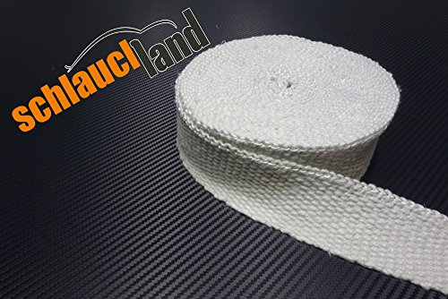 Schlauchland 30m Keramik Hitzeschutzband 50mm Weiss 1200°C Auspuffband Thermoband Krümmerband Heat Wrap Basaltfaser Isolierband