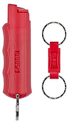 SABRE RED Pepper Spray Keychain with Quick Release for Easy Access – Max Police Strength OC Spray, Finger Grip for Accurate Aim, 10-Foot (3M) Range, 25 Bursts (5x Other Brands) – Practice Spray Option