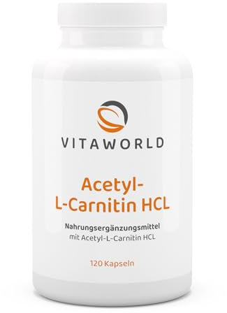 vitaworld Acetyl-L-Carnitin HCL, hochdosiert 1500mg reines L-Carnitin pro Tagesverzehrmenge, vegan, hohe Bioverfügbarkeit, 120 Kapseln