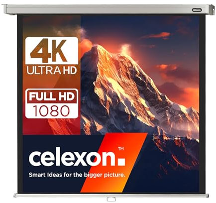 celexon Professional Rollo-Leinwand 130 | 240x240 cm 1:1 | manuell ausziehbare 4K, Full-HD Beamer-Leinwand für das Büro oder Heimkino-Projektionen | Wand- & Deckenmontage/zum Aufhängen