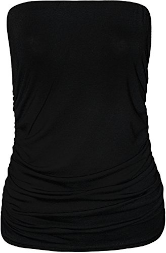 WearAll Plus Size Womens Plain Black Bandeau Strapless Ladies Boob Tube Top - Black - 14-16
