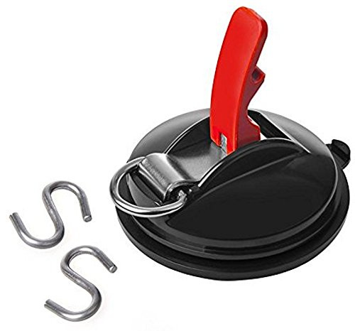 ProPlus Saugnapfhalter mit Ring Ø 115 mm + 2 S-Haken – Für schraublose Befestigung an Wohnwagen und Van, Markise Sonnensegel Plane – Rot/Schwarz