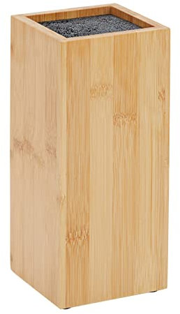 Ceppo per Coltelli in Bambù con Setole, Portacoltelli Universale in Legno Naturale per Cucina, Ristorante, 10 x 10 x 23 cm