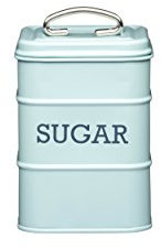 KitchenCraft Living Nostalgia Contenitore per Zucchero in Metallo, Stile Vintage, Scritta Decorativa 'SUGAR', 11 x 17 cm (4 x 6.5), Blu