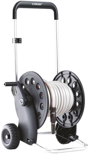 Claber Ecosei Kit, Chariot dévidoir en Aluminium et Plastique avec Tuyau et Lance d'arrosage