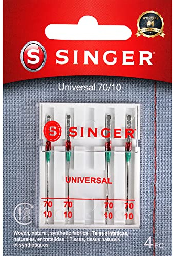 SINGER 4877 Universal Regular Point Machine Needles for Woven Fabric, Size 70/10, 4-Count