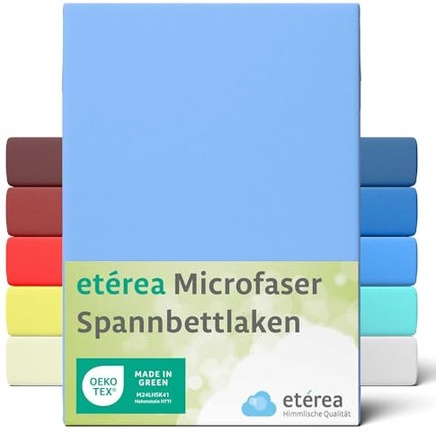 etérea Jersey Spannbettlaken 180x200-200x200 cm Hellblau für 15-25 cm Steghöhe 100% Microfaser - Oekotex Bettbezug Matratzen Bezug - Bettlaken 180x200cm - 200x200cm Blau