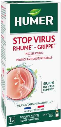Humer - Spray Nasal Stop Virus Prévention Rhume Et Grippe 99,99 pourcent des Virus Éliminés 15 ml, Blanc, 15 ml (Lot de 1)