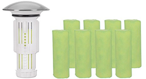 Abflussfee Waschbeckenstöpsel inkl. Verschlussstopfen und 9 Reinigungssteinen | Reinigungssteine für Abflüsse jeder Art, Abflussreiniger | inkl. Frische Duft [Apfel Aroma, grün]