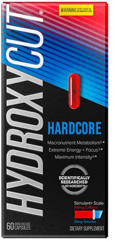 Hydroxycut Hardcore - 60 Rapid-Release Capsules - Thermogenic Calorie Burn, Extreme Energy + Focus, Maximum Intensity - for Women & Men